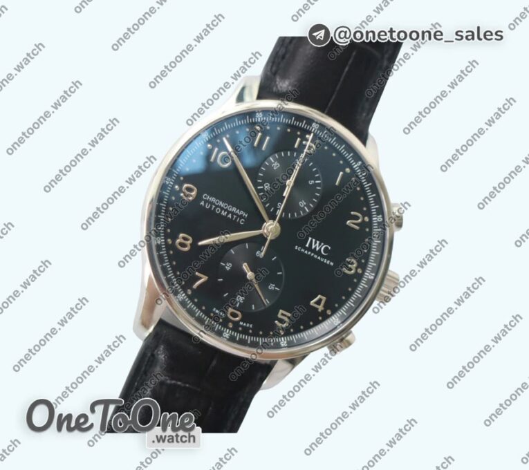 Реплика часов Iwc Portuguese IW371609 Top-tier Копия один в один Stainless steel Black Dial Black Leather Strap V3