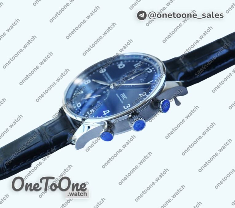 Реплика часов Iwc Portugieser Chronograph Edition 150 Years IW371601 Top-tier Копия один в один Blue Dial Leather Strap