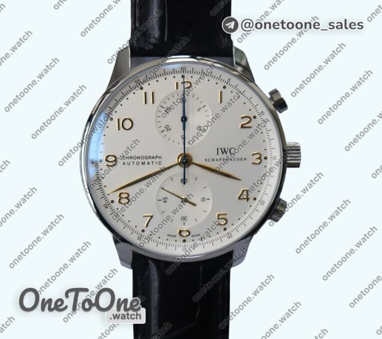 Реплика часов Iwc Portuguese IW371445 Top-tier Копия один в один Stainless steel White Dial Rose gold Markers on Brown Leather Strap V3 (Slim Movement)