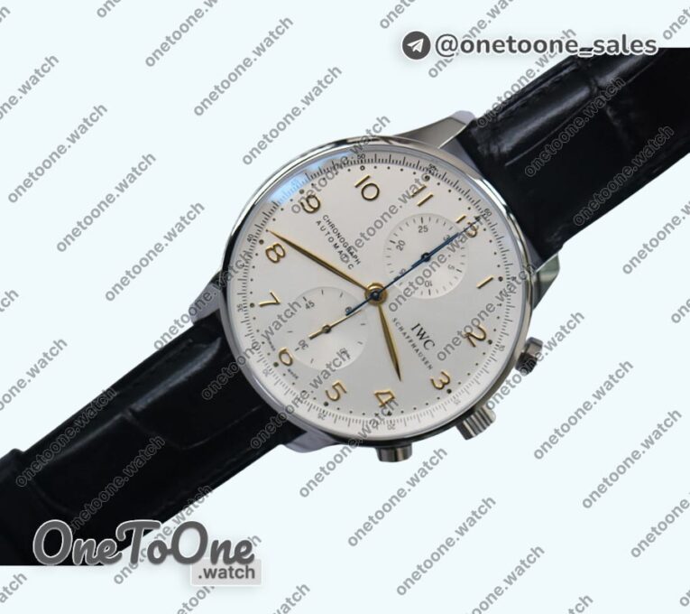 Реплика часов Iwc Portuguese IW371445 Top-tier Копия один в один Stainless steel White Dial Rose gold Markers on Brown Leather Strap V3 (Slim Movement)