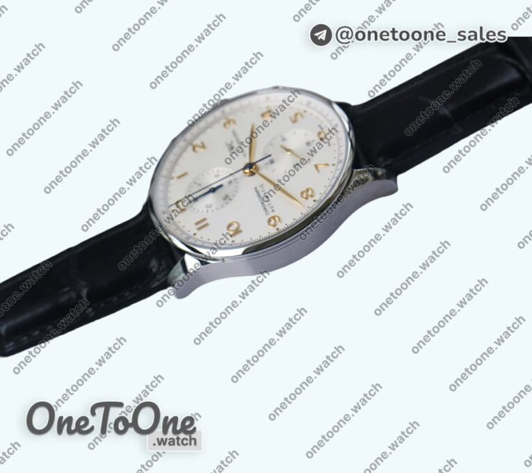 Реплика часов Iwc Portuguese IW371445 Top-tier Копия один в один Stainless steel White Dial Rose gold Markers on Brown Leather Strap V3 (Slim Movement)