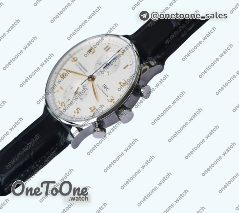 Реплика часов Iwc Portuguese IW371445 Top-tier Копия один в один Stainless steel White Dial Rose gold Markers on Brown Leather Strap V3 (Slim Movement)