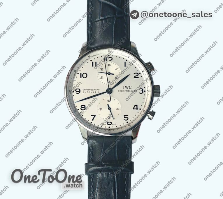 Реплика часов Iwc Portuguese IW371446 Top-tier Копия один в один Stainless steel White Dial Blue Markers on Blue Leather Strap V3 (Slim Movement)