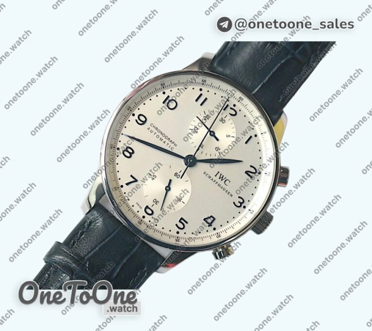 Реплика часов Iwc Portuguese IW371446 Top-tier Копия один в один Stainless steel White Dial Blue Markers on Blue Leather Strap V3 (Slim Movement)