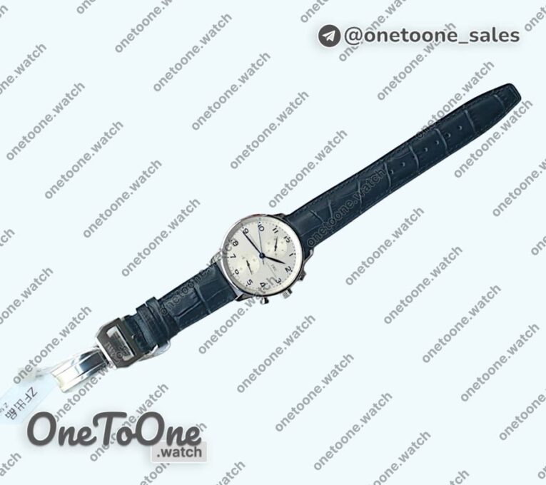 Реплика часов Iwc Portuguese IW371446 Top-tier Копия один в один Stainless steel White Dial Blue Markers on Blue Leather Strap V3 (Slim Movement)
