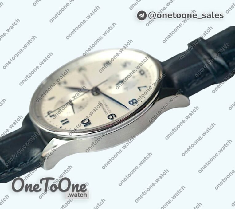 Реплика часов Iwc Portuguese IW371446 Top-tier Копия один в один Stainless steel White Dial Blue Markers on Blue Leather Strap V3 (Slim Movement)