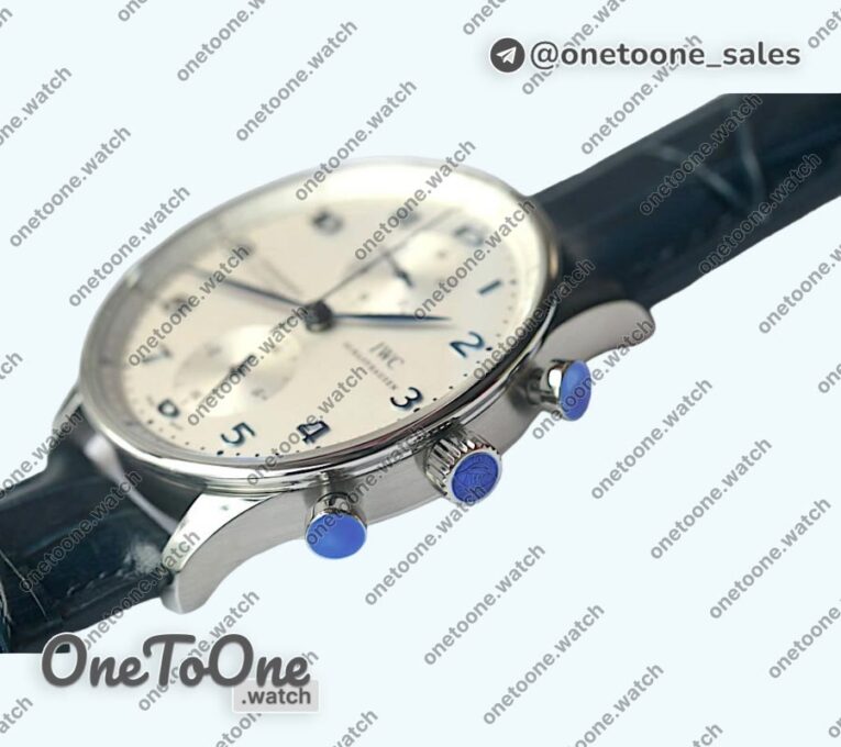 Реплика часов Iwc Portuguese IW371446 Top-tier Копия один в один Stainless steel White Dial Blue Markers on Blue Leather Strap V3 (Slim Movement)