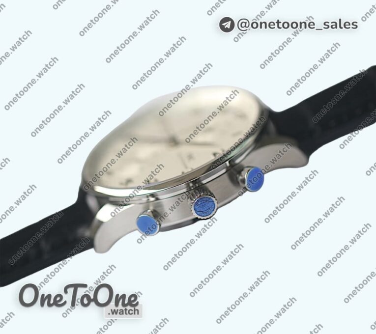 Реплика часов Iwc Portuguese Chrono Top-tier Копия один в один Stainless steel White Dial Stainless steel Markers Leather Strap V3 (Slim Movement)