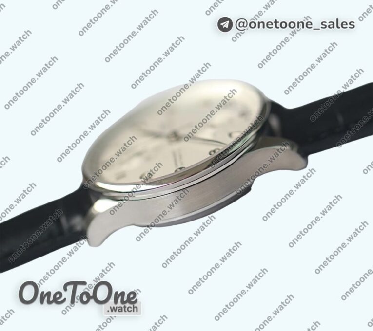 Реплика часов Iwc Portuguese Chrono Top-tier Копия один в один Stainless steel White Dial Stainless steel Markers Leather Strap V3 (Slim Movement)