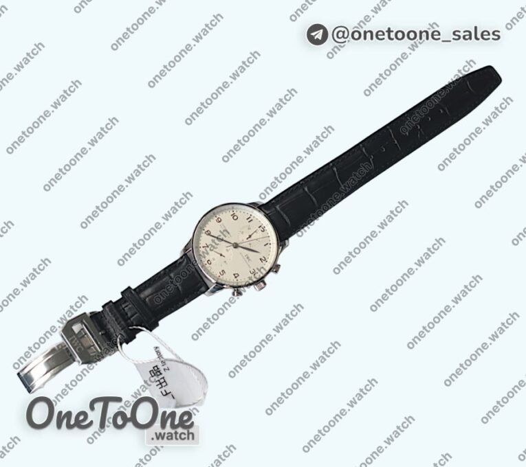 Реплика часов Iwc Portuguese Chrono Top-tier Копия один в один Stainless steel White Dial Stainless steel Markers Leather Strap V3 (Slim Movement)