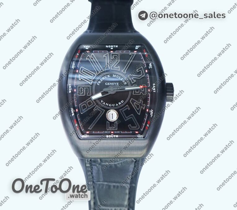 Реплика часов Franck Muller Vanguard V45 All Black DLC Top-tier Копия один в один Black Dial on Black Rubber Strap MIYOTA 9015