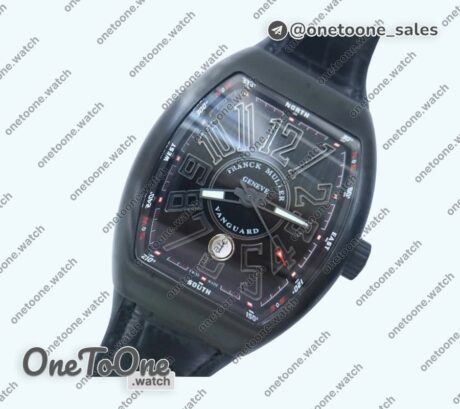 Реплика часов Franck Muller Vanguard V45 All Black DLC Top-tier Копия один в один Black Dial on Black Rubber Strap MIYOTA 9015
