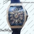 Реплика часов Franck Muller Vanguard V45 Stainless steel Full Diamonds Top-tier Копия один в один Blue Textured Dial on Blue Rubber Strap MIYOTA 9015