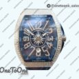 Реплика часов Franck Muller Vanguard V45 Stainless steel Full Diamonds Top-tier Копия один в один Blue Textured Dial on Blue Rubber Strap MIYOTA 9015