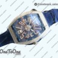 Реплика часов Franck Muller Vanguard V45 Stainless steel Full Diamonds Top-tier Копия один в один Blue Textured Dial on Blue Rubber Strap MIYOTA 9015
