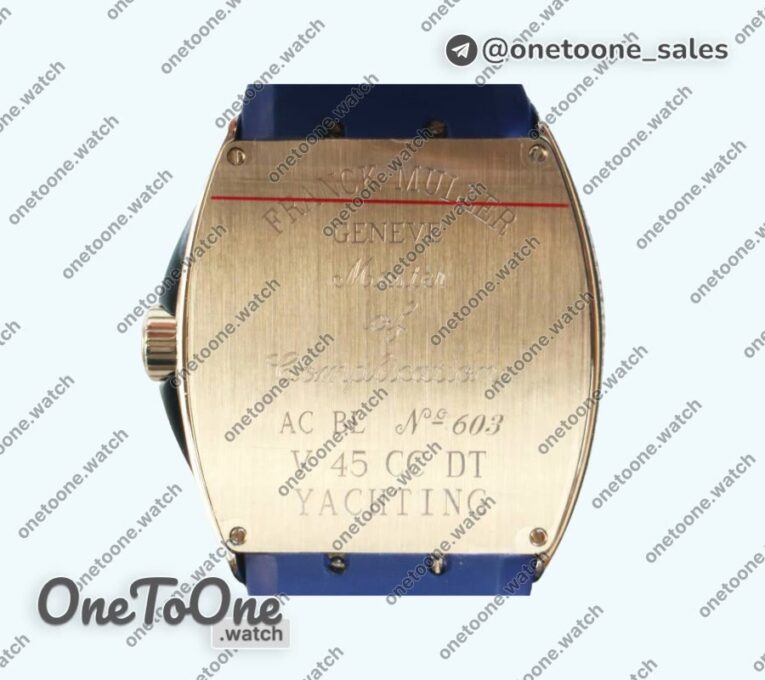 Реплика часов Franck Muller Vanguard V45 Stainless steel Full Diamonds Top-tier Копия один в один Blue Textured Dial on Blue Rubber Strap MIYOTA 9015