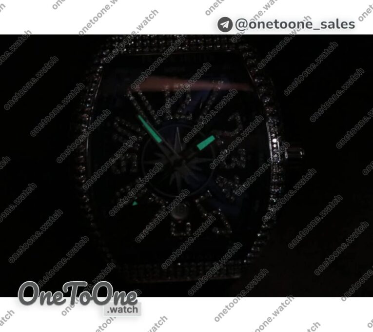 Реплика часов Franck Muller Vanguard V45 Stainless steel Full Diamonds Top-tier Копия один в один Blue Textured Dial on Blue Rubber Strap MIYOTA 9015