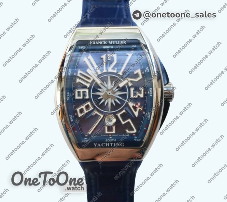 Реплика часов Franck Muller Vanguard V45 Stainless steel Top-tier Копия один в один Blue Textured Dial on Blue Rubber Strap MIYOTA 9015