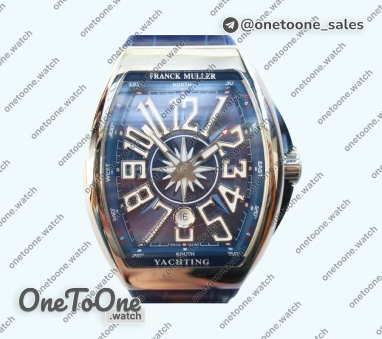 Реплика часов Franck Muller Vanguard V45 Stainless steel Top-tier Копия один в один Blue Textured Dial on Blue Rubber Strap MIYOTA 9015
