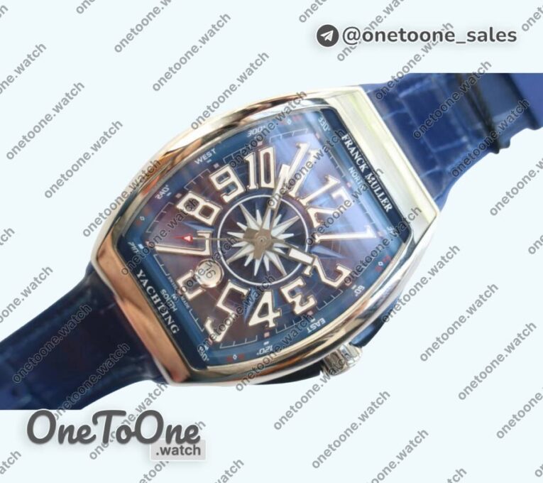 Реплика часов Franck Muller Vanguard V45 Stainless steel Top-tier Копия один в один Blue Textured Dial on Blue Rubber Strap MIYOTA 9015