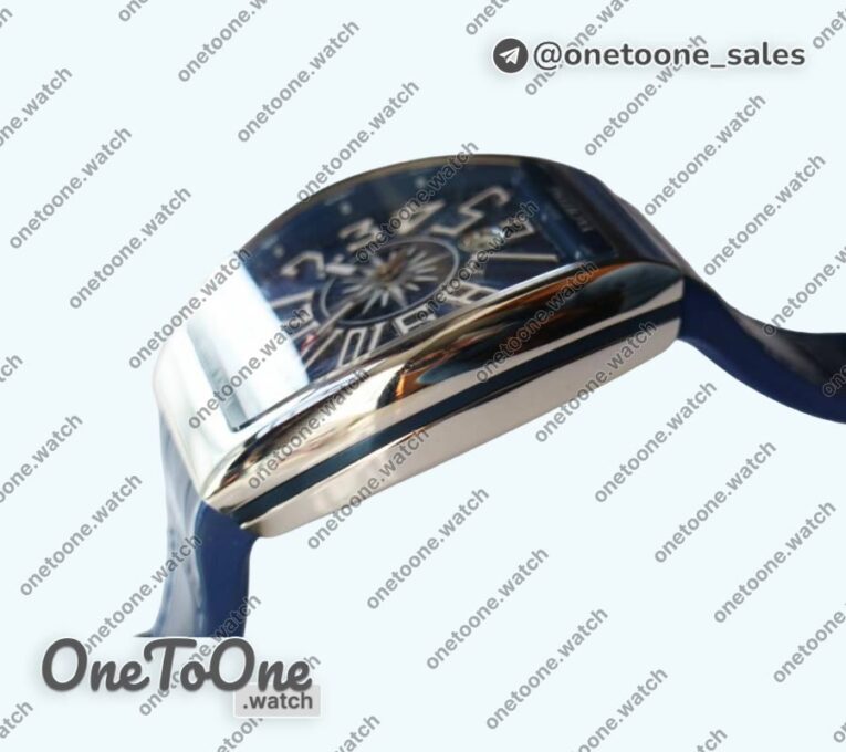 Реплика часов Franck Muller Vanguard V45 Stainless steel Top-tier Копия один в один Blue Textured Dial on Blue Rubber Strap MIYOTA 9015