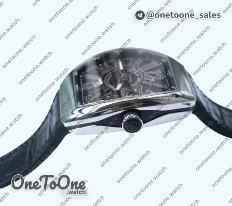 Реплика часов Franck Muller Vanguard V45 Stainless steel Top-tier Копия один в один Black Textured Dial on Black Rubber Strap MIYOTA 9015