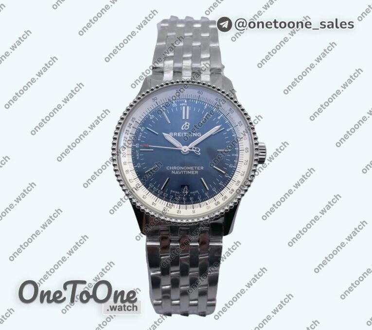 Реплика часов Breitling Navitimer 1 Stainless steel 38mm Top-tier Копия один в один White Bezel Blue Dial Stainless steel Bracelet