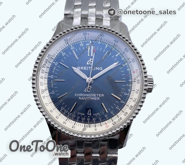 Реплика часов Breitling Navitimer 1 Stainless steel 38mm Top-tier Копия один в один White Bezel Blue Dial Stainless steel Bracelet