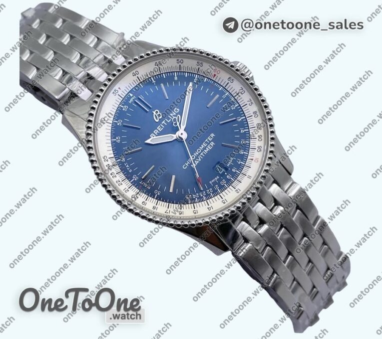 Реплика часов Breitling Navitimer 1 Stainless steel 38mm Top-tier Копия один в один White Bezel Blue Dial Stainless steel Bracelet