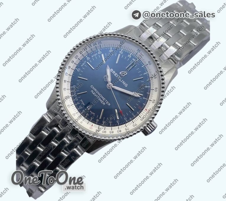 Реплика часов Breitling Navitimer 1 Stainless steel 38mm Top-tier Копия один в один White Bezel Blue Dial Stainless steel Bracelet