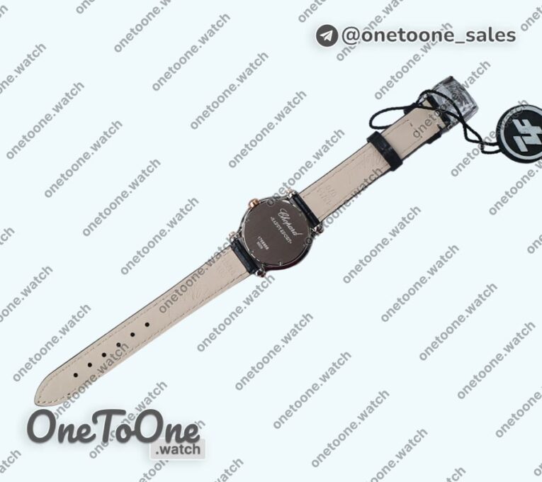 Реплика часов Chopard Happy Sport Mini Rose gold/Stainless steel MOP Dial on Black Leather Strap Swiss ETA 955.112