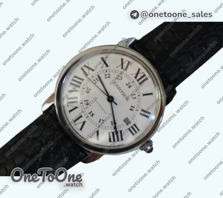 Реплика часов Cartier Ronde Solo de Cartier 42mm Top-tier Копия один в один White Dial on Black Leather Strap MIYOTA 9015