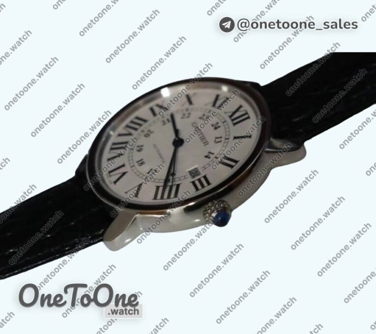 Реплика часов Cartier Ronde Solo de Cartier 42mm Top-tier Копия один в один White Dial on Black Leather Strap MIYOTA 9015