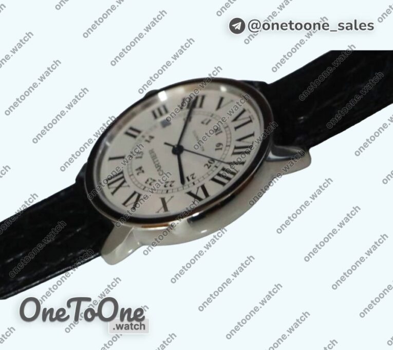 Реплика часов Cartier Ronde Solo de Cartier 42mm Top-tier Копия один в один White Dial on Black Leather Strap MIYOTA 9015