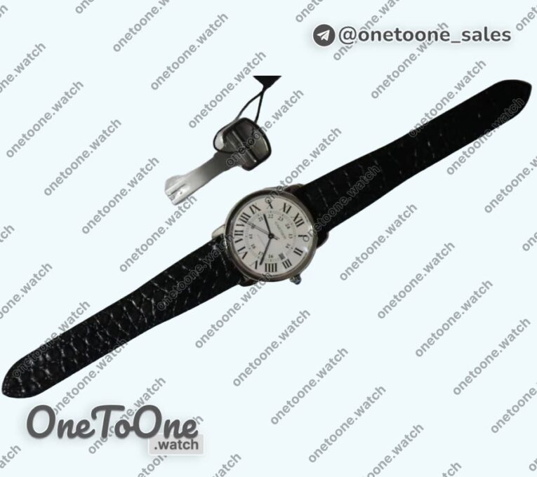 Реплика часов Cartier Ronde Solo de Cartier 42mm Top-tier Копия один в один White Dial on Black Leather Strap MIYOTA 9015