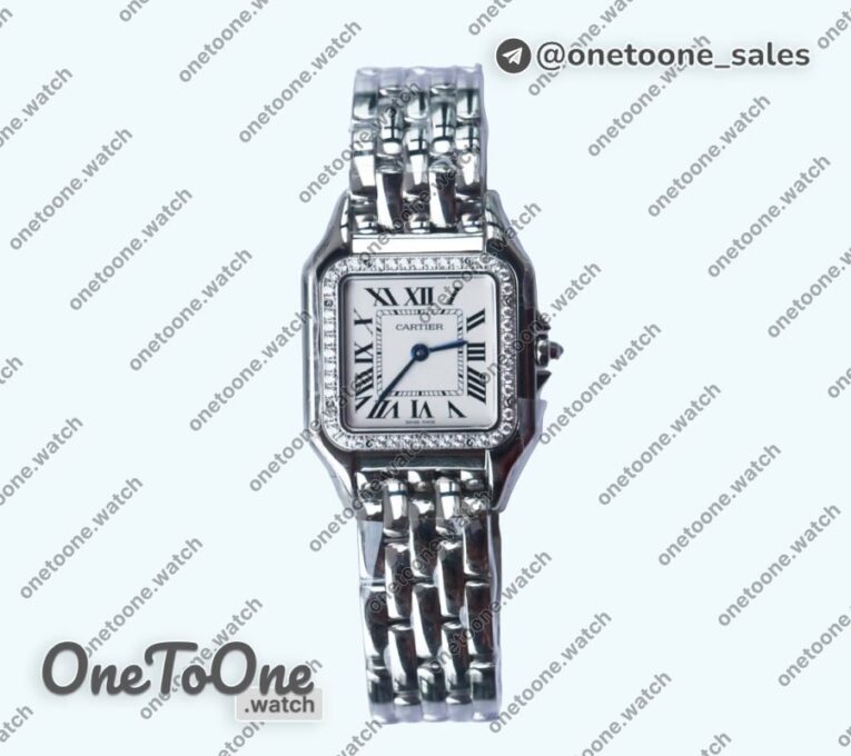 Реплика часов Cartier Panthère Secrete Ladies 27mm Diamond Bezel Stainless steel Top-tier Копия один в один White Dial Stainless steel Bracelet Ronda Quartz