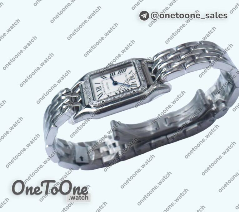 Реплика часов Cartier Panthère Secrete Ladies 27mm Diamond Bezel Stainless steel Top-tier Копия один в один White Dial Stainless steel Bracelet Ronda Quartz