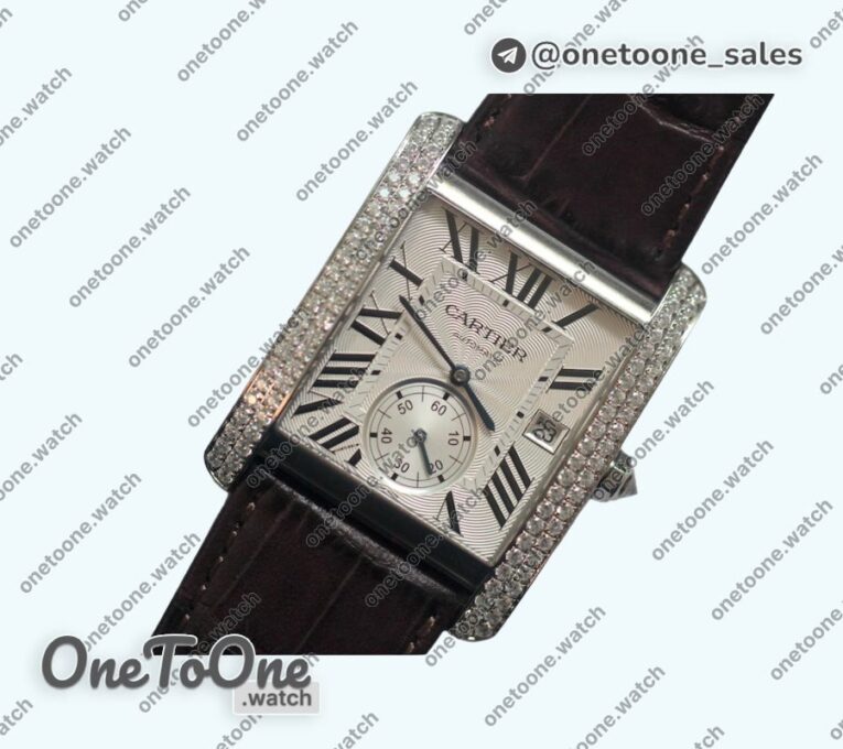 Реплика часов Cartier Cartier Tank MC 1904 Stainless steel Diamonds Bezel White Dial Leather Asia 23J Mod