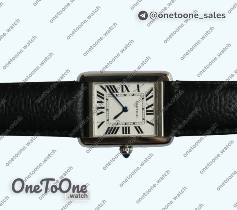 Реплика часов Cartier Tank Solo 27.5mm Stainless steel White Dial on Black Leather Strap Ronda Quartz K11F