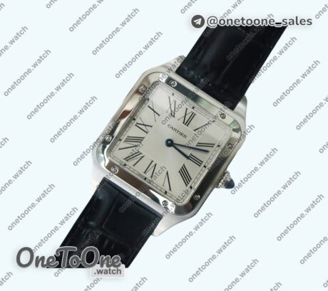 Реплика часов Cartier Santos De Cartier Stainless steel Whtie Dial Leather Swiss Quartz