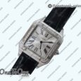 Реплика часов Cartier Santos De Cartier Stainless steel Diamonds Bezel Whtie Dial Leather Swiss Quartz