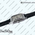 Реплика часов Cartier Santos De Cartier Stainless steel Diamonds Bezel Whtie Dial Leather Swiss Quartz