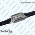 Реплика часов Cartier Santos De Cartier Stainless steel Diamonds Bezel Whtie Dial Leather Swiss Quartz