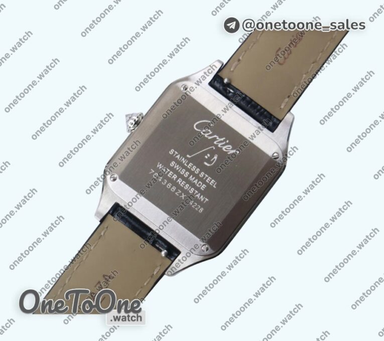 Реплика часов Cartier Santos De Cartier Stainless steel Diamonds Bezel Whtie Dial Leather Swiss Quartz