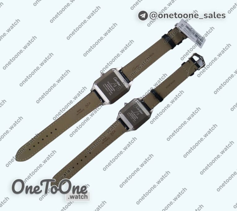 Реплика часов Cartier Santos De Cartier Stainless steel Diamonds Bezel Whtie Dial Leather Swiss Quartz