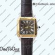 Реплика часов Cartier Santos De Cartier Stainless steel/Yellow gold Black Dial Leather Swiss Quartz