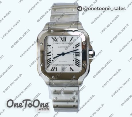 Реплика часов Cartier Santos de Cartier 2018 40mm Stainless steel Top-tier Копия один в один White Dial Stainless steel SmartLinks Bracelet MIYOTA 9015
