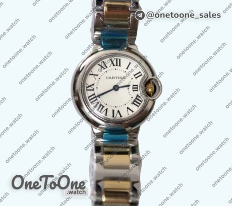 Реплика часов Cartier Balon Bleu Ladies 28mm Stainless steel/Yellow gold White Dial Bracelet Swiss Quartz