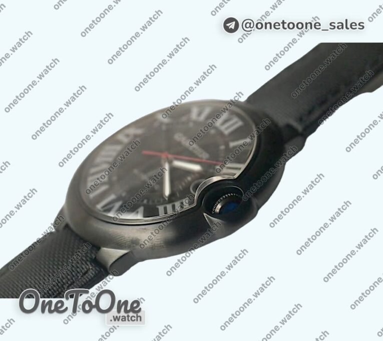 Реплика часов Cartier Ballon Bleu 42mm DLC Top-tier Копия один в один Black Texture Dial Black Nylon Strap