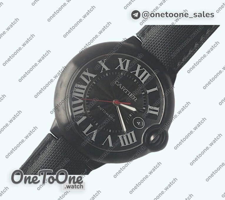Реплика часов Cartier Ballon Bleu 42mm DLC Top-tier Копия один в один Black Texture Dial Black Nylon Strap